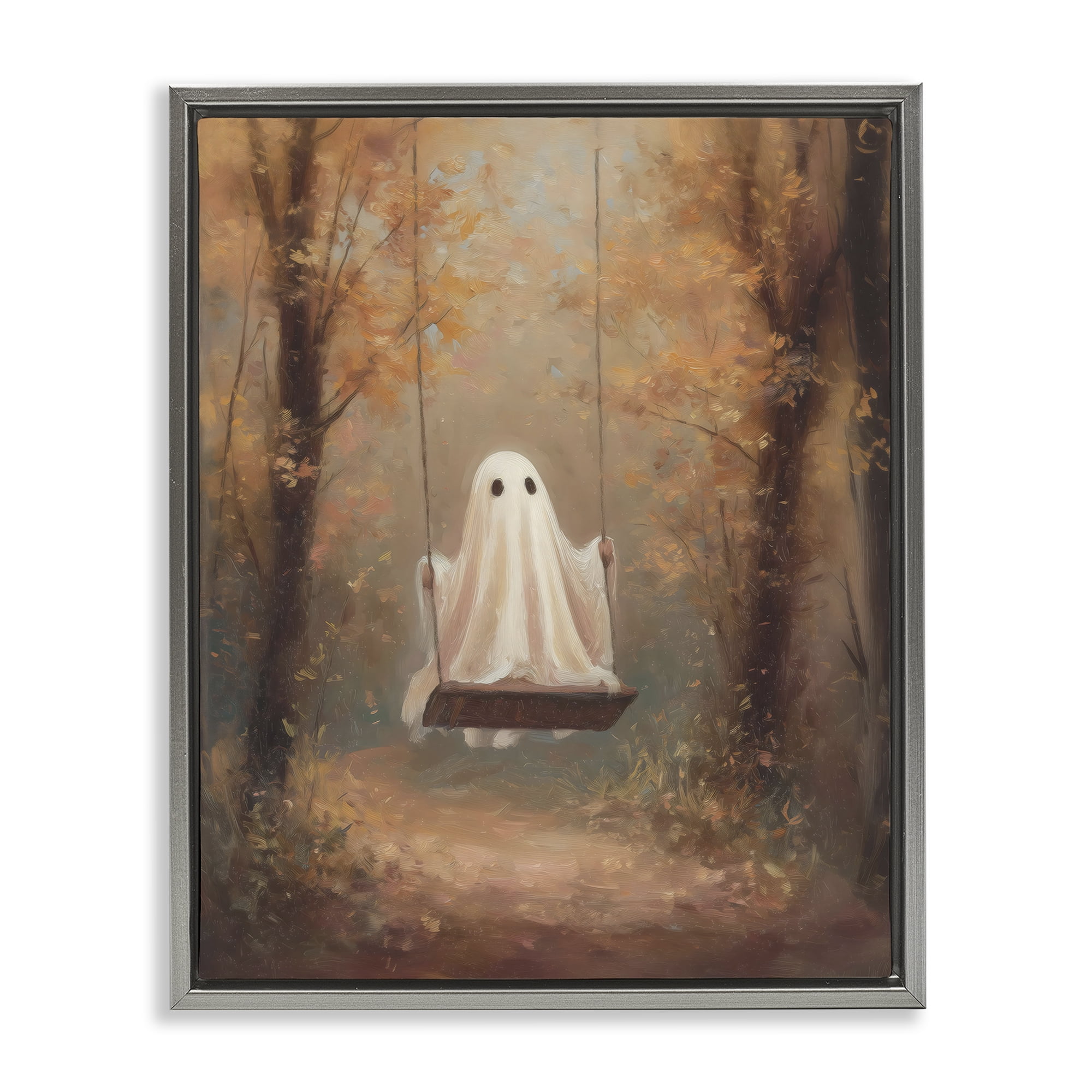 Eerie Swinging Ghost Gray Framed Floater Canvas Wall Art, design by Arlington Prints