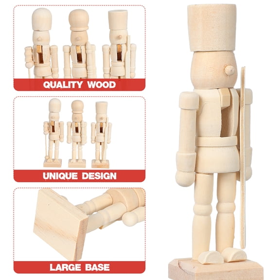 Eeristq 3pcs Unfinished Wood Nutcrackers Nutcrackers Wooden Christmas Nutcracker Soldier Figures Unpainted Figures to Wooden Christmas Table Centerpieces 12cm ( Random Pattern )