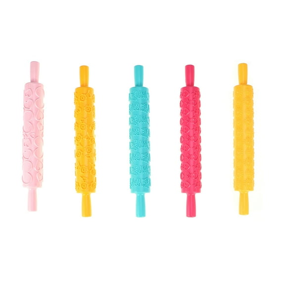 Eeristq 5PCS Multifunctional Plastic Pattern Rolling Pin Cake Embossing Roller Sugarcraft Decorating Rolling Pin for DIY Kitchen Baking (Random Style)