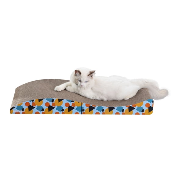 THE LICKER STORE Eero 32" Modern Cardboard Foldable Lounge Cat Scratcher with Catnip, Blue/Orange, CSR1011A