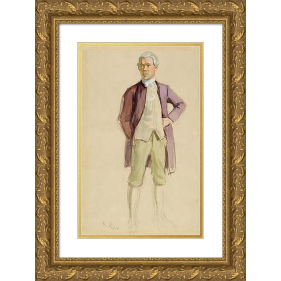 Eero Järnefelt 11x14 Gold Ornate Wood Frame and Double Matted Museum Art Print Titled - Man Standing, in Rococo Attire (F.E. Sillanpaa) (1916)