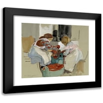 Eero Järnefelt 14x12 Black Modern Framed Museum Art Print Titled - Two Girls Dyeing Fabric (1913)