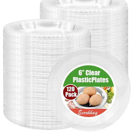 Eerrhhaq 120 Pcs Disposable Clear Plastic Plates,6 inch Dessert Containers,Small Transparent Plates for Parties,Catering,Wedding