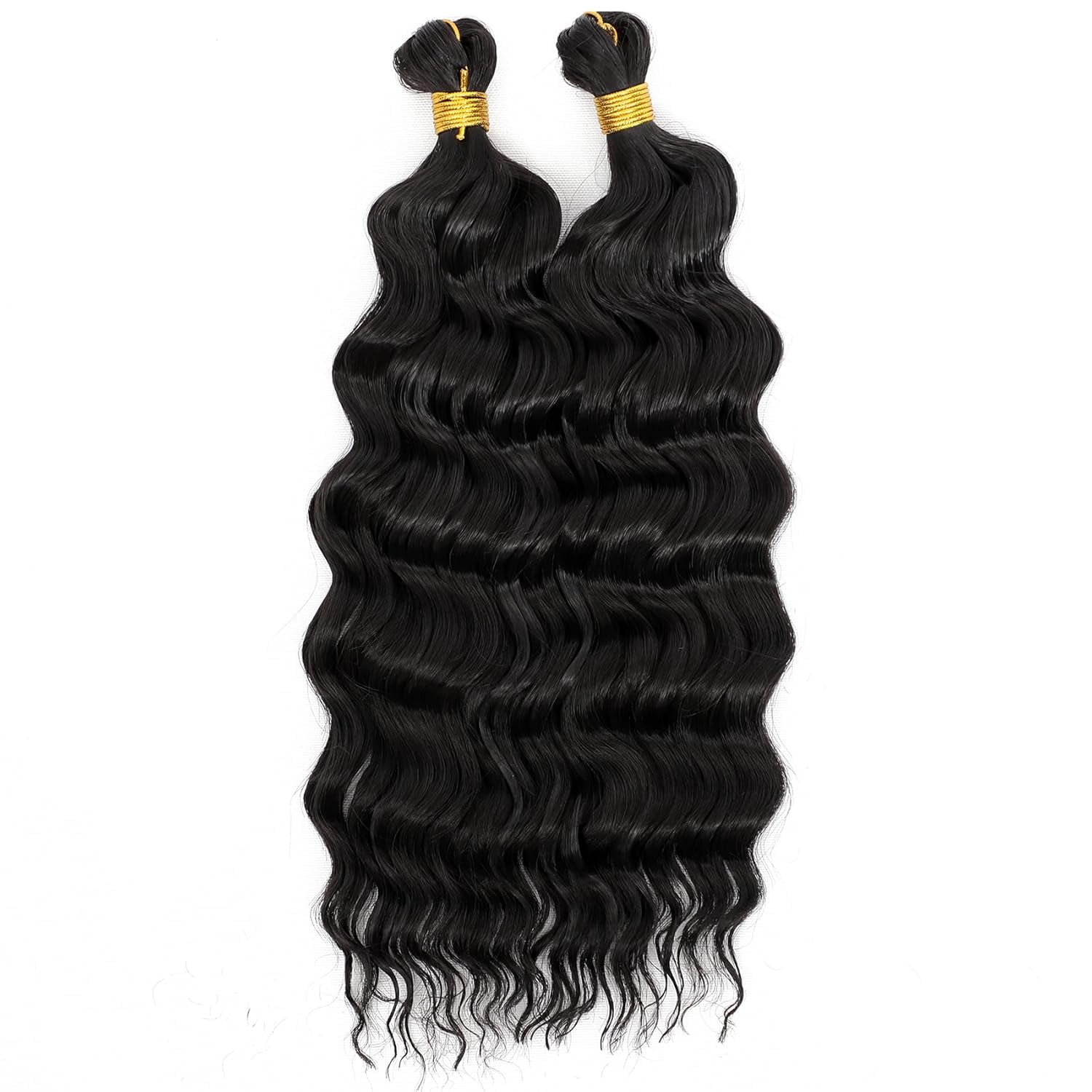 Eerya Long Curly Braiding Hair 12 Inch 2 Packs Deep Ocean Wave Crochet Hair for Black Women Deep Wave Braiding Hair for Boho Braids12 inch, #1B