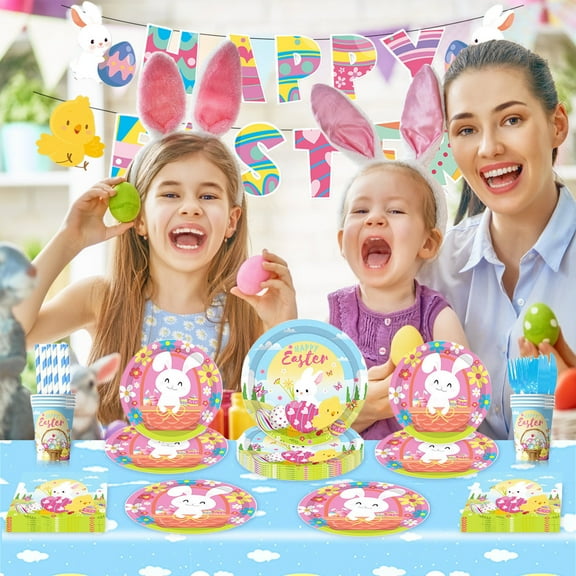 Eespoir 10 Person Cutlery Set, Easter Bunny Tableware, Holiday Theme Party Supplies, Easter Day Celebration, Table Setting, Festive Dinnerware