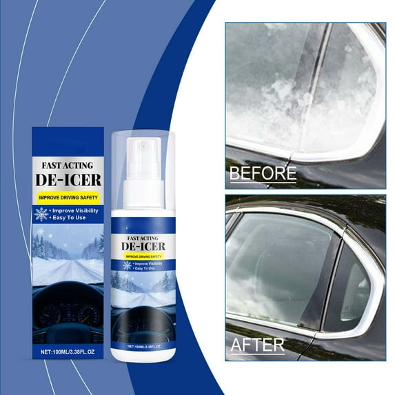 Eespoir 100ml De-icer Spray, Windshield Ice Melt Spray, Car Lock Deicer, For Winter Morning, Quick Thawing, Frost Prevention, Vehicle Care, Easy Application(B-2PC)