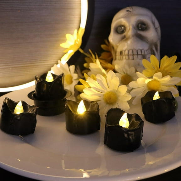 Eespoir 12Pcs Black Remote Flameless Candles, Black Tealight Candles, Battery Operated LED Candles, Ideal for Holiday Decor, Theme Party