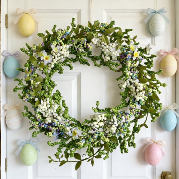 Eespoir 15.7In Rainbows Berry Wreath, Home Holiday Decoration Wreath, Colorful Rainbow and Berry Wreath, for Front Door, Party, Kids Room, Cheerful