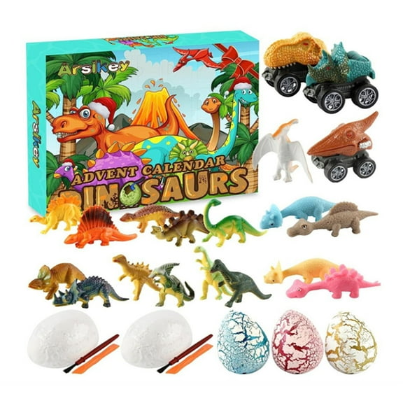Eespoir 2025 Dinosaur Cars Advent Calendar for Boys, DIY Dinosaur Kit Advent Calendar, Monster Truck Christmas Countdown Calendar, for Gift & Party Favor(E)