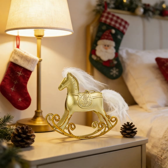Eespoir 2026 Horse Decorative Hanging Ornament, Christmas Decoration Home Rocking Horse Figurine, Festive Holiday Decor, For Tree, Mantel, Shelf, Winter Celebration(Gold)