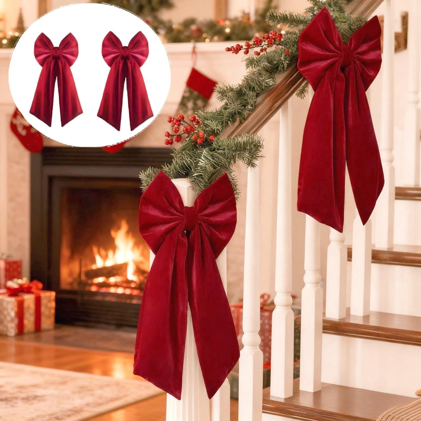 Eespoir 2PCS Large Christmas Bow 36x18 Inches, Red Velvet Bows, Christmas Tree Topper, For Wreaths Mantle Door Xmas Decorations