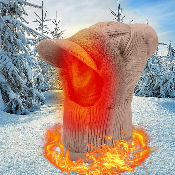 Eespoir 3 In 1 Knitting Hat With Scarf And Mask, Fleece Lined Balaclava, Winter Face Cover Hood, For Skiing, Snowboarding, Motorcycling, Cold Weather Outdoor Work(A)