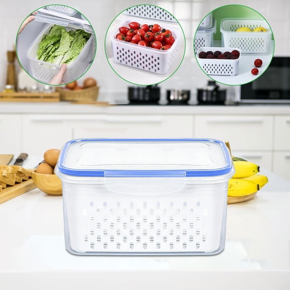 Eespoir 4 In 1 Food Storage Container, Produce Containers For Fridge, Household Transparent Plastic Food Storage Box, Including Basket, for Veggies, Leftovers, Stackable