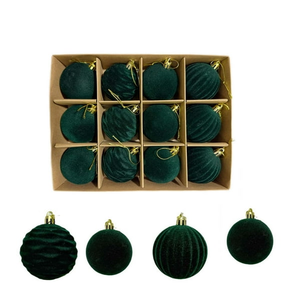Eespoir 6cm Flocking Christmas Ball, Dark Velvet Christmas Ornament, Flocked Tree Decoration, For Christmas Tree Decor Holiday Party 12pcs(Green)