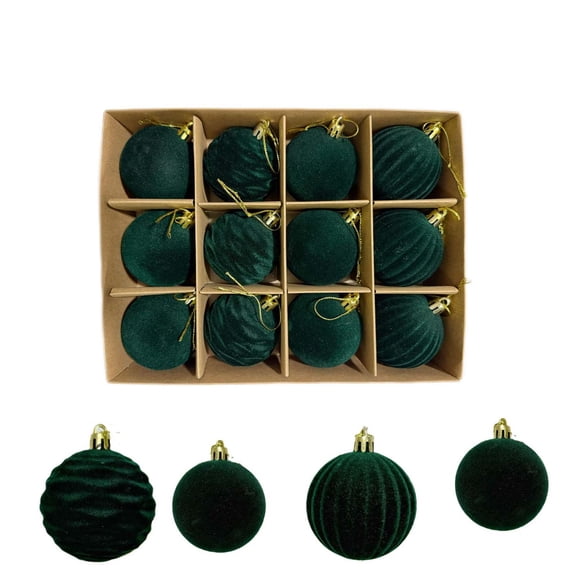 Eespoir 6cm Flocking Christmas Ball, Dark Velvet Christmas Ornament, Flocked Tree Decoration, For Christmas Tree Decor Holiday Party 12pcs(Green)