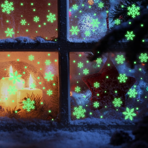 Eespoir A Set Of Christmas Snowflake Decorative Stickers, Luminous And Fluorescent Stickers, Glow In The Dark Snowflakes, For Window Wall Decor