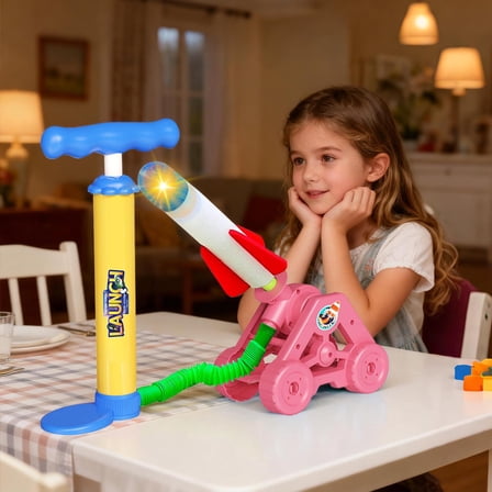 Eespoir Air Powered Rocket Launcher, Stomp Style Toy, Outdoor Flying Game, LED Light Up Glider, Kids Outdoor Activity, Boys Girls Toy(Pink)