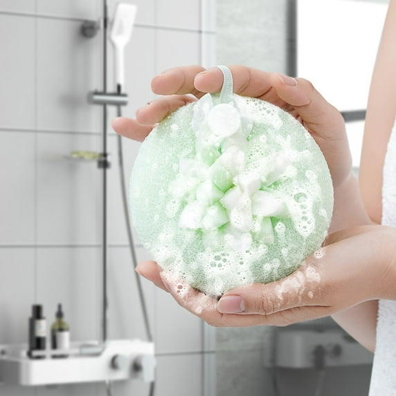 Eespoir Bath Flower Shower Loofah, Soft Sunflower Suction Cup Bath Ball, Exfoliating Bath Sponge Cleaning Brush, Shower Loofah Sponge for Women & Men, Green