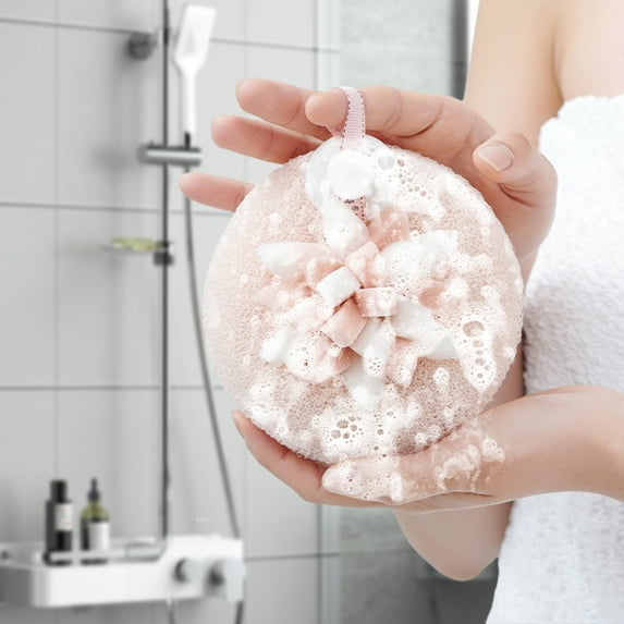 Eespoir Bath Flower Shower Loofah, Soft Sunflower Suction Cup Bath Ball, Exfoliating Bath Sponge Cleaning Brush, Shower Loofah Sponge for Women & Men, Khaki