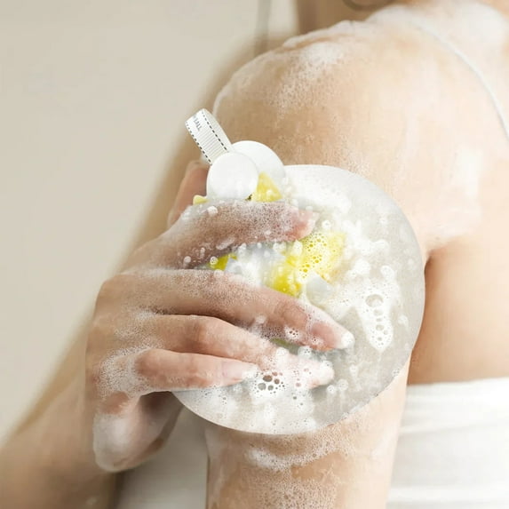 Eespoir Bath Flower Shower Loofah, Soft Sunflower Suction Cup Bath Ball, Exfoliating Bath Sponge Cleaning Brush, Shower Loofah Sponge for Women & Men, Yellow