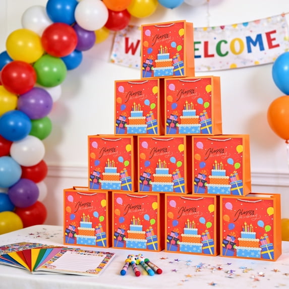 Eespoir Birthday Gift Bags, Colorful Tote Bags 12 Pack, Party Favor Bags For Goodie Bags, Gift Wrapping, Celebration, Sturdy Reusable Bags(C)