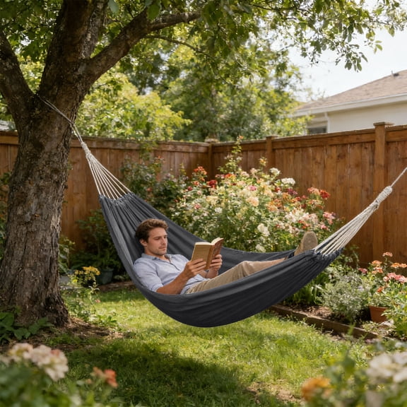 Eespoir Camping Hammocks with Anti-Tip Designs, Heavy Duty Canvas Outdoor Hammocks for Adults, Portable Tree Hammocks for Beach, Garden, Backyard, Patio, Sturdy Straps