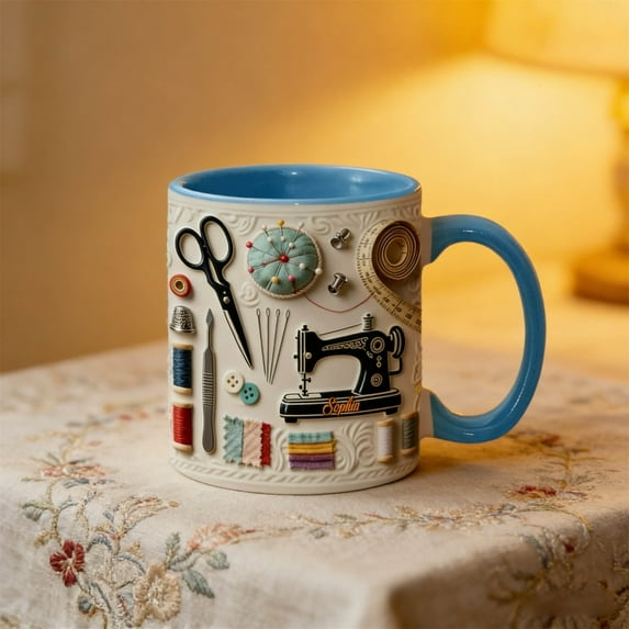 Eespoir Ceramic Coffee Mug Sewing Theme, Holiday Drinking Cups For Female Sewing Lovers, Craft Themed Mug For Tea, Gift For Quilter, Collector, Dishwasher Safe