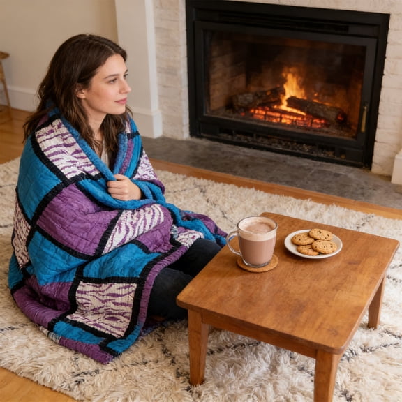 Eespoir Checkered Fleece Printed Blanket, Drawstring Flannel Milk Fleece Coverlet, Double Dormitory Bed Sheet For College, Kids Room, Sofa, Warm(Blue)