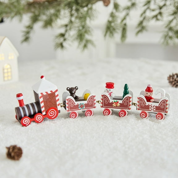 Eespoir Christmas Desktop Decoration Set With Wooden Train Figurines, Wooden Train Set, Holiday Train Decor, For Desktop Decoration Festive Display(B)