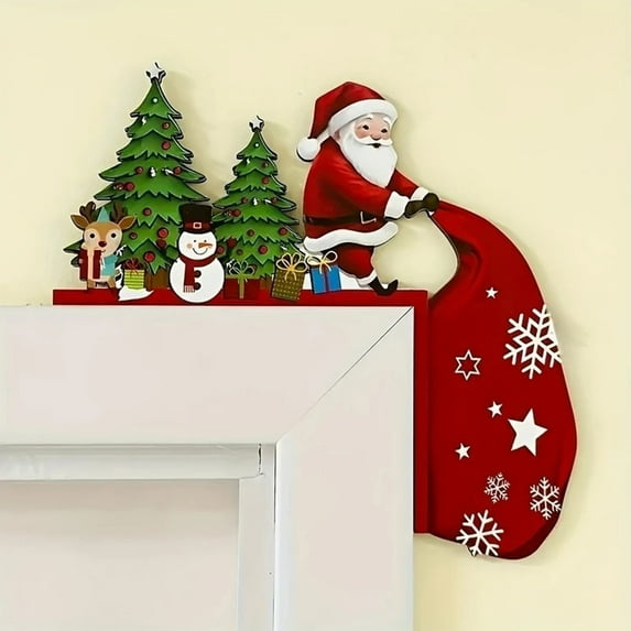 Eespoir Christmas Door Topper Holiday Decor, Christmas Door Corner Board Home Decoration, Frame Corner Sign Decorations, for Christmas Party Ornament(B)