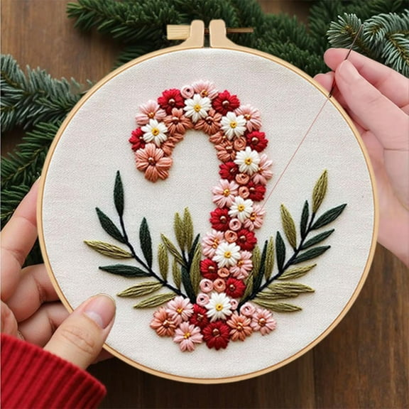 Eespoir Christmas Embroidery Handmade, DIY Material Kit, Christmas Elementals Craft, For Scene Home Decoration Holiday Gifts(A)