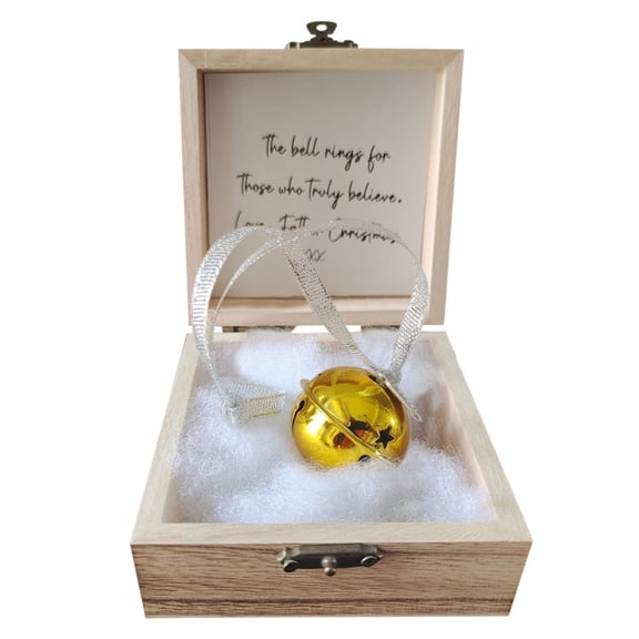 Eespoir Christmas Magical Believes Bell, Christmas Bells with Cards & Decorative Wooden Box, for Tree, Eve Gifts, Hol-iday Home Decor, Gold