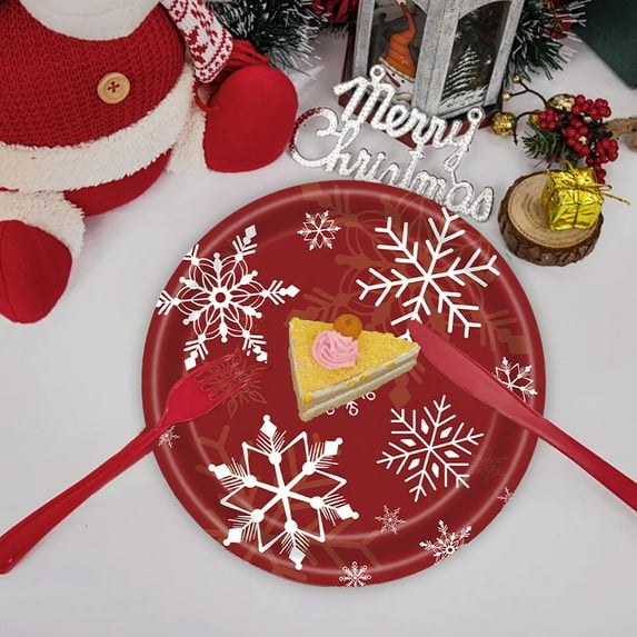 Eespoir Christmas Paper Disposable Plates Party Supplies, 24Pcs Christmas Oval Paper Plates, for Christmas Party, Family Dinners, Birthdays, Baby Showers, 7"