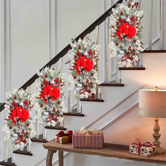 Eespoir Christmas Rattan Upside Down Tree, Wall Hanging Decor, Door Hanging Ornament, For Restaurant Decoration Home Festive Display Unique Accent(A)