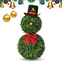 Eespoir Christmas Snowman Topiary 30 Inchs, Artificial Snowman Shaped Tree, Faux Snowman Plant, With Red Bow Santa Hat For Outdoor Indoor Home Porch