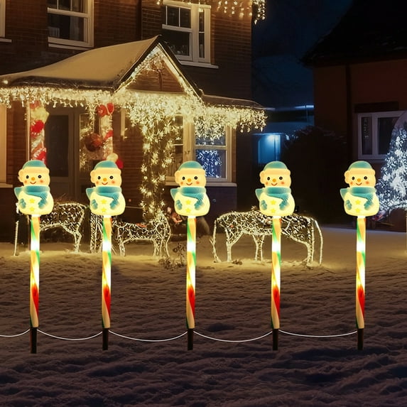 Eespoir Christmas Solar Ground Lights, 5 Pack Christmas Decorations Outside, Solar Lighted Santa Claus,Snowman with Garden Stakes, Yard Decor for Xmas Party, Holiday(A)