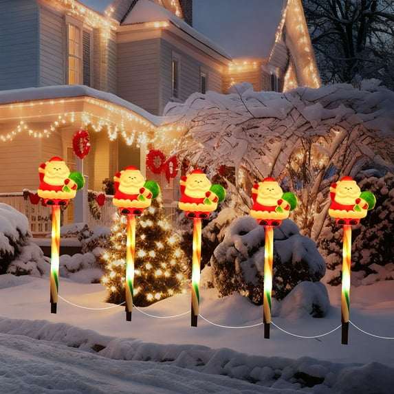 Eespoir Christmas Solar Ground Lights, 5 Pack Christmas Decorations Outside, Solar Lighted Santa Claus,Snowman with Garden Stakes, Yard Decor for Xmas Party, Holiday(D)