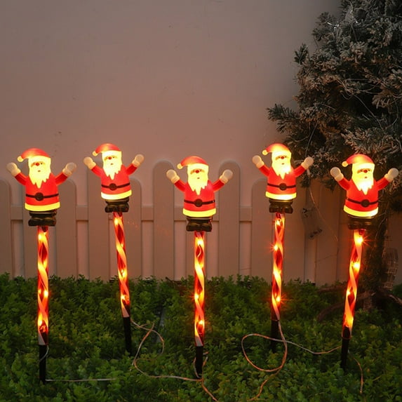 Eespoir Christmas Solar Lights Outdoor, 5Pcs Solar Garden Pathway Stake Lights, Classic Christmas Garden Decoration Lights, for Garden, Front Door, Patio