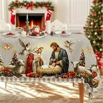 Eespoir Christmas Tablecloth, Holiday Tree Design, Nativity Patterns Vintage, Traditional Style Decor, Restaurant Party Cover, Family Dining Table(A)
