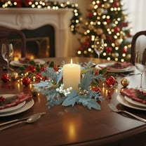 Eespoir Christmas/Thanksgiving Candlestick Wreath, Fall Candle Ring Wreath, Berries Candlestick Holder Wreath, for Tabletop, Coffee, Table, Windowsill Decorations