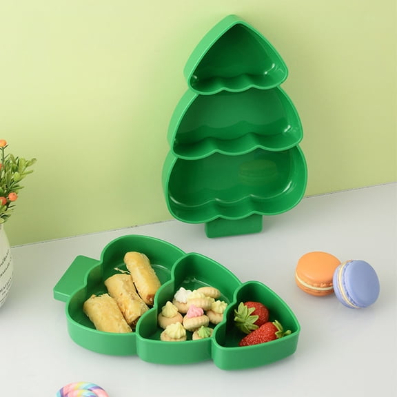 Eespoir Christmas Tree Food Tray With Compartments, Festive Serving Tray, Holiday Party Platter, Microwaveable And Freezer Safe For Snacks Meals
