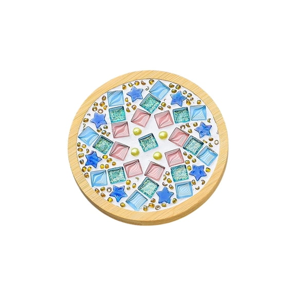 Eespoir Crafts Mosaics Tile Set, Wooden Cup Mats, Mixed Color Mosaics Set for DIY Projects, Art Crafts, Kids Activity, Home Decor, Creative Design, Educational Toy(A)