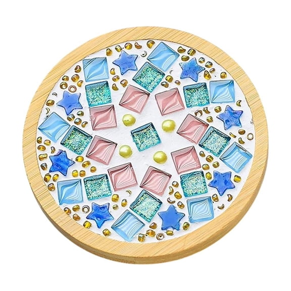 Eespoir Crafts Mosaics Tile Set, Wooden Cup Mats, Mixed Color Mosaics Set for DIY Projects, Art Crafts, Kids Activity, Home Decor, Creative Design, Educational Toy(A)