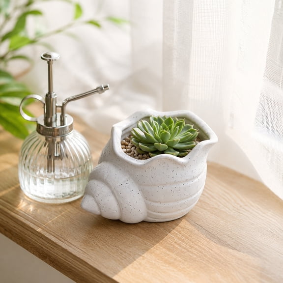 Eespoir Cute Conch Shaped Planter, Seashell Flower Pot with Drainage Hole, Herb Container for Desk Windowsill Balcony, Home Garden Tabletop Decor