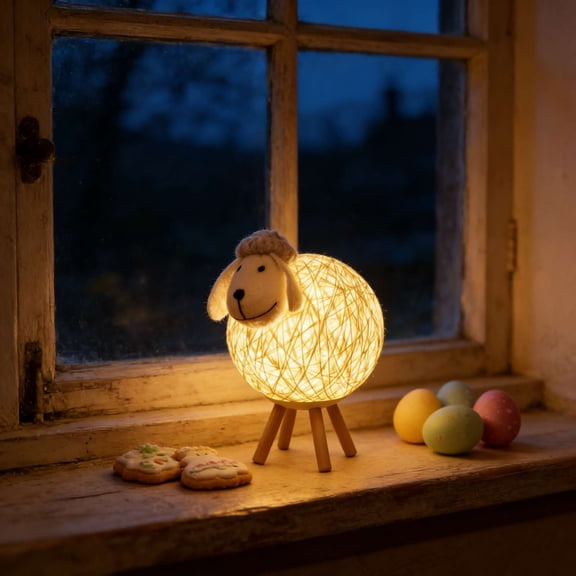 Eespoir Cute Lamb Table Lamp, Sheep Night Light for Kids, Cute Little Sheep LED Lamp Bedside Lamp, Wooden Rattan Lamp Bedside Lamp for Home Bedroom Gift