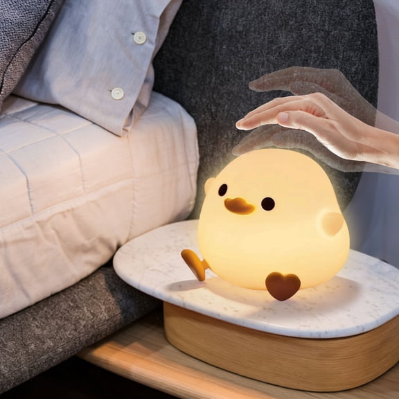 Eespoir Cute Night Light, Duck Shape LED Silicone Light, Dimmable Bedside Nightlight For Kids Room, Nursery, Baby, Gentle Glow, Portable Plug In, White Elephant Gift