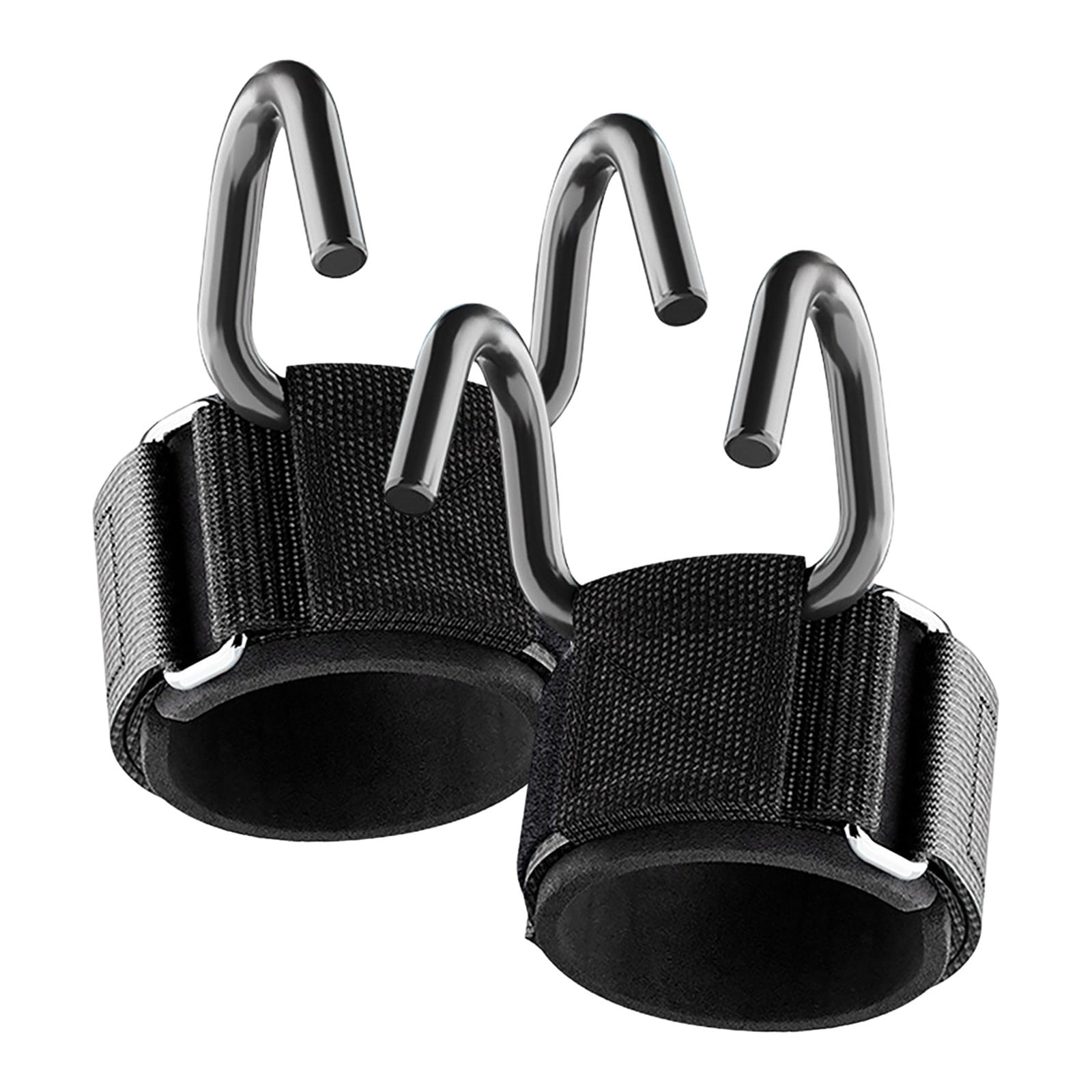 Ganci Da Sollevamento Pesi Con Fascia Polso – Power Hooks Per Weight Lifting (Nero, Taglia Unica)