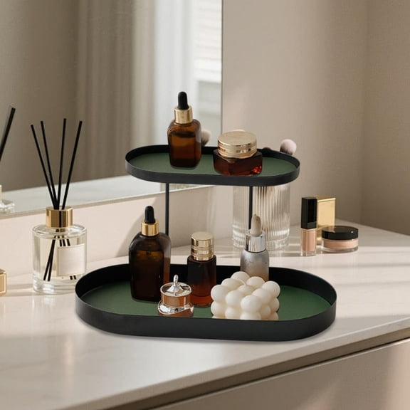 Eespoir Double Layer Tabletop Iron Storage Tray, Cosmetics Jewelry Organizer, Perfume Display Rack For Dresser Top, Vanity Table, Bathroom Counter, Bedroom Decor(A)
