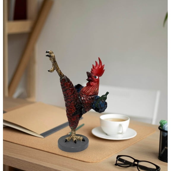 Eespoir Drunk And Drunken Chicken Ornament, Living Room Entrance Decoration, Simulation Resin Rooster Sculpture, For Home Decor, Kitchen Theme, Shelf Display, Gift(Blue)