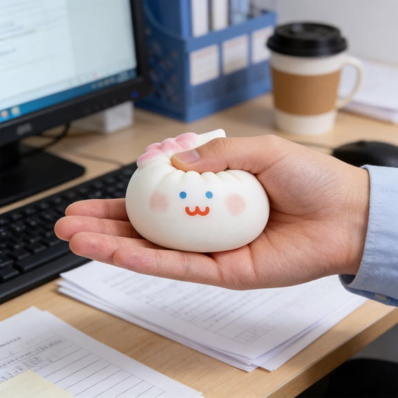 Eespoir Dumpling Squeeze Ball With Cute Features, Dough Ball Stuffed Bun Sensory Balls, Soft Decompression Dough Toy for Adults, for Stress Relief, Desk Fun